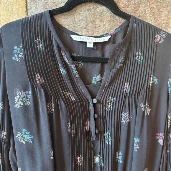 Veronica Beard New Silk Floral Dress long sleeve sz 4 Smocked Mini - Picture 4 of 10